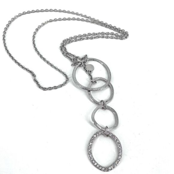 Chico's Women's Long Chain Four Circle Necklace Hammer Texture Circles Pendant - Picture 1 of 6